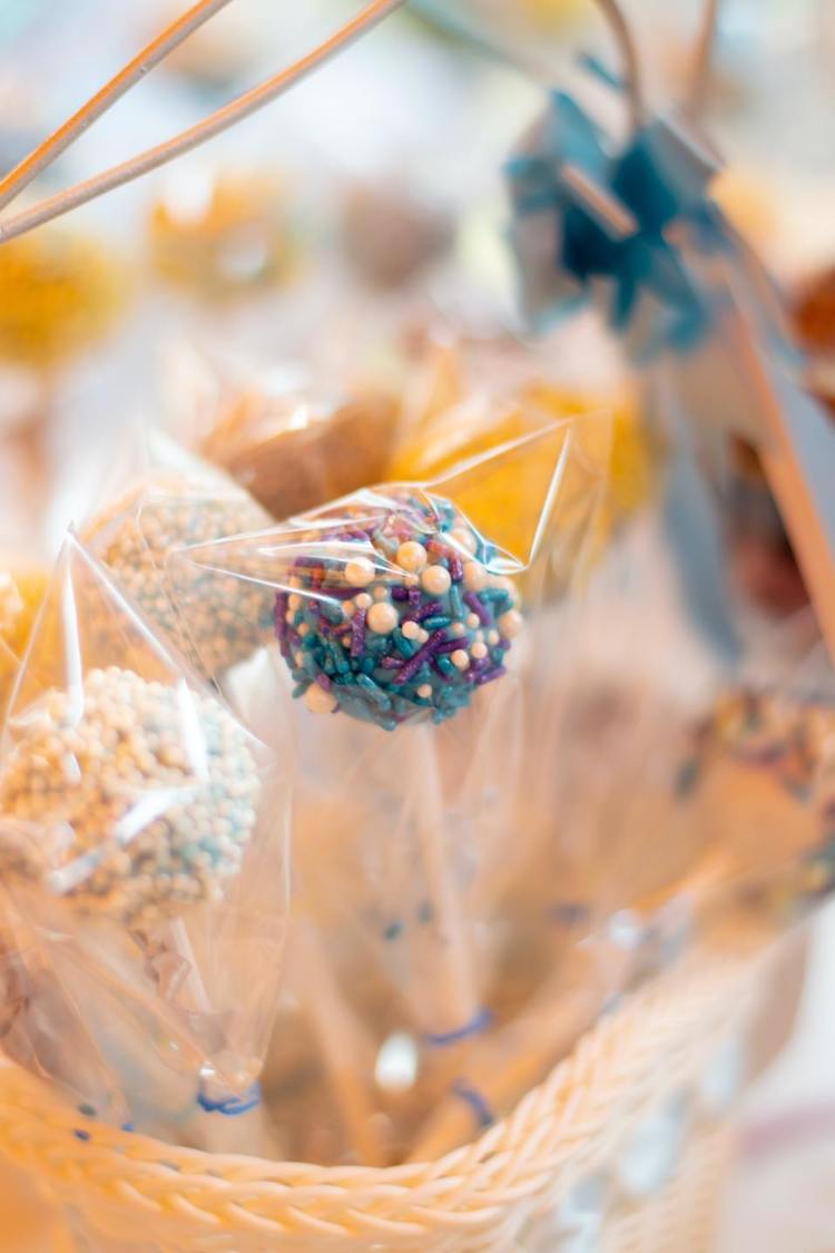 Vanilla Cake Pops with Teal and Purple Sprinkles Recipe
