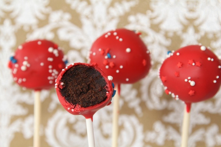 Chocolate Cake Pops with Red Frosting